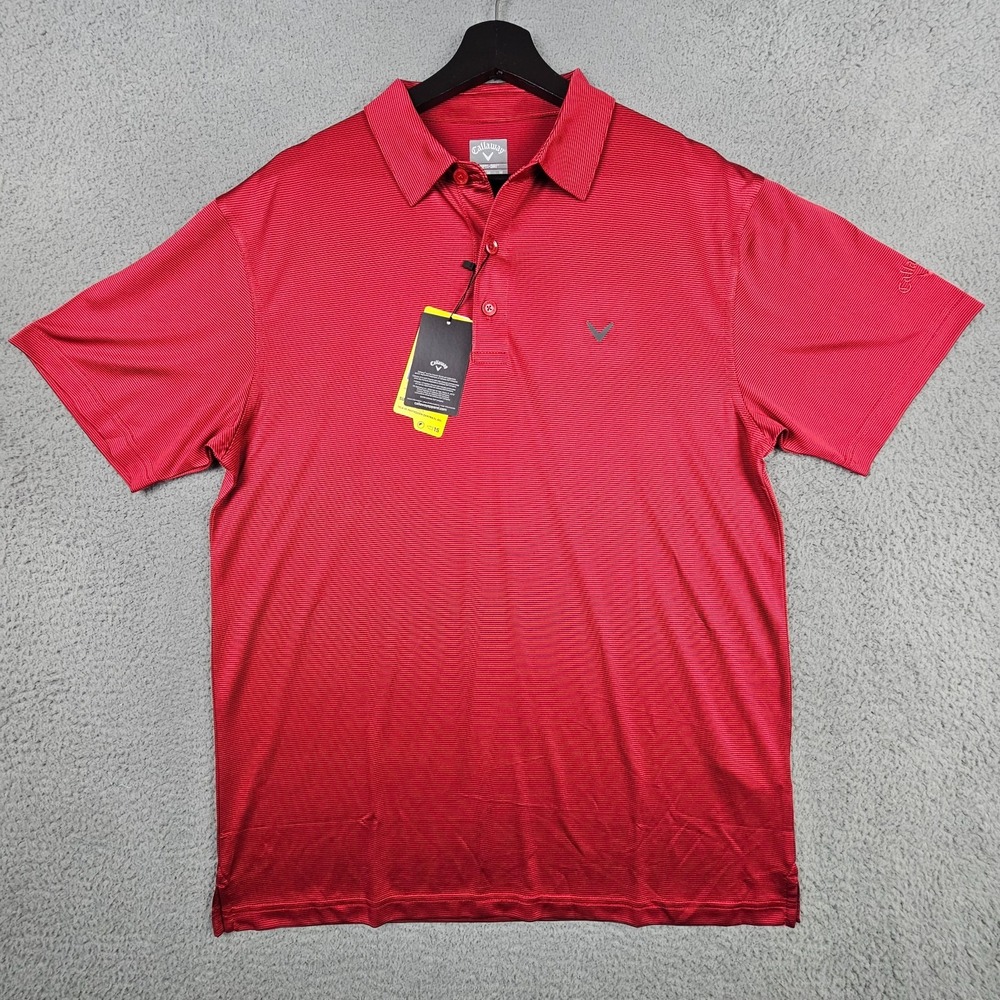 Callaway Golf Opti-Dri Red Microstripe Polo UPF 15‎ Mens Medium NWT